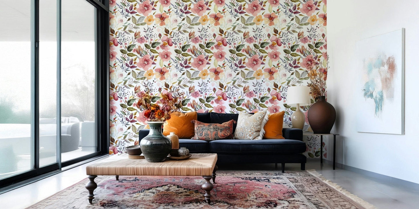 Soft wallpaper for walls Blush Bloom Echo rose print.