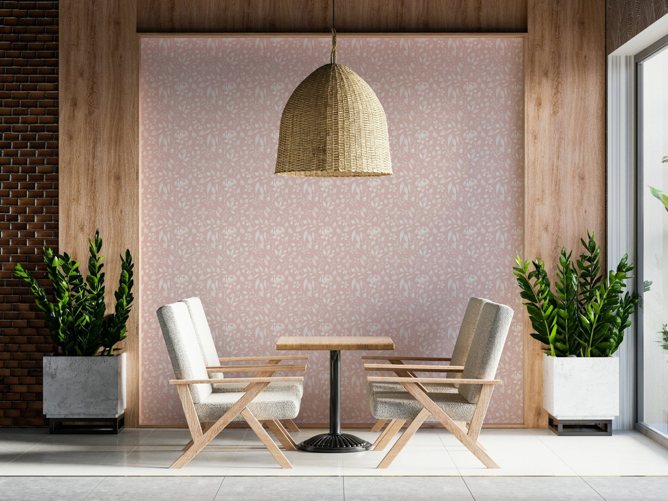 A calming spring floral wallpaper showcasing soft blush petals and intricate botanical details.