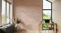 Blush Blooms wallpaper, charming pink background, elegant floral motif illustration.