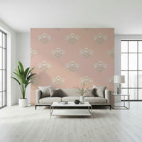Stylish Blush Blooms pattern, heritage look wallpaper, comforting wall covering.