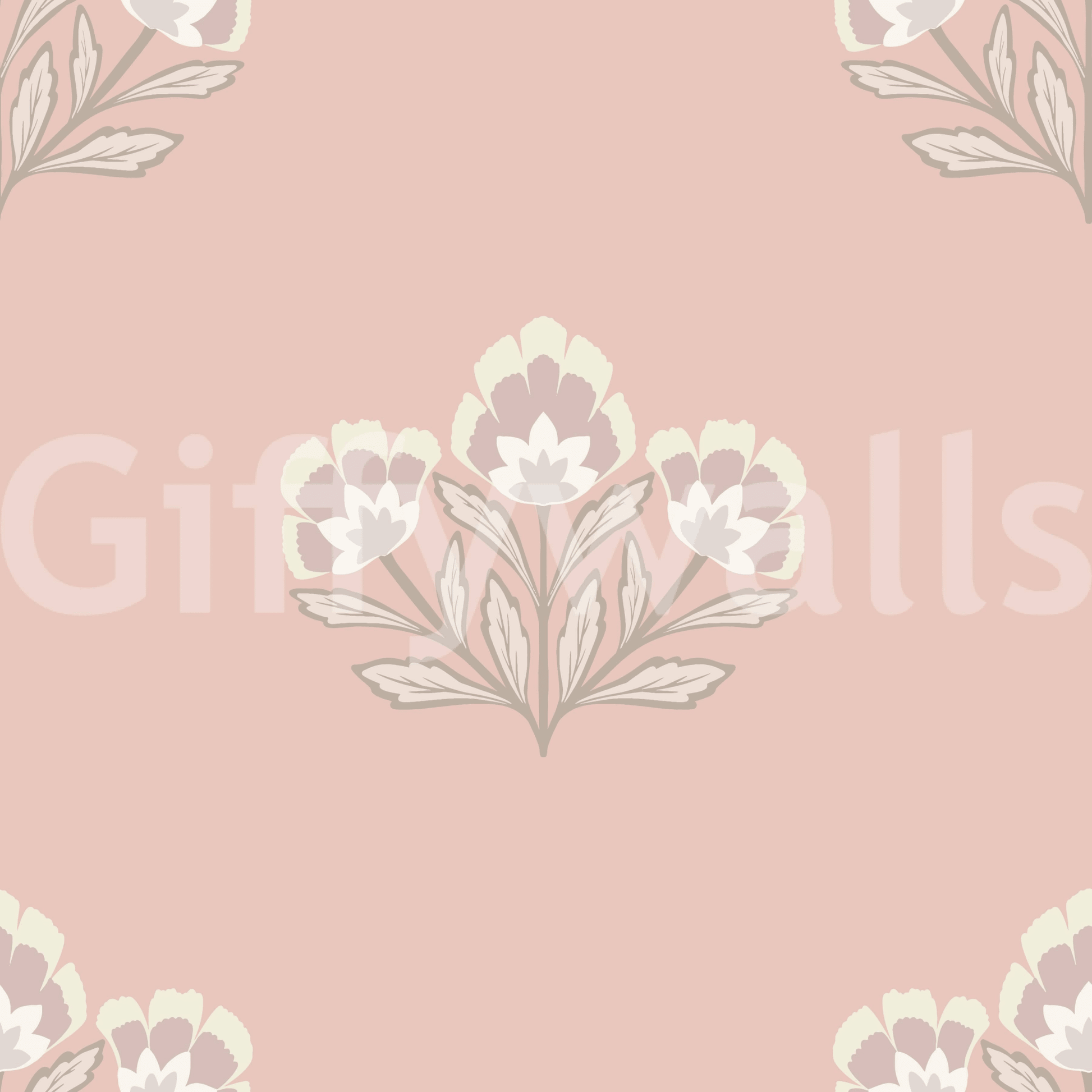 Rosy pink wallpaper, classic flower emblem, harmonious design element repeat.