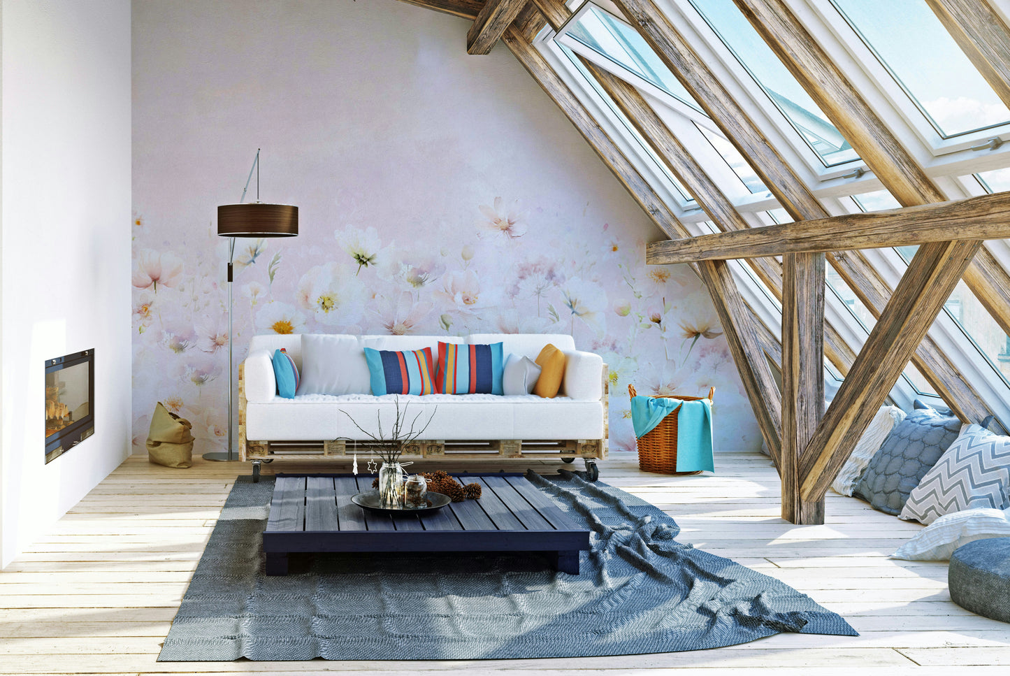 Blush Blossom Meadow wall mural

