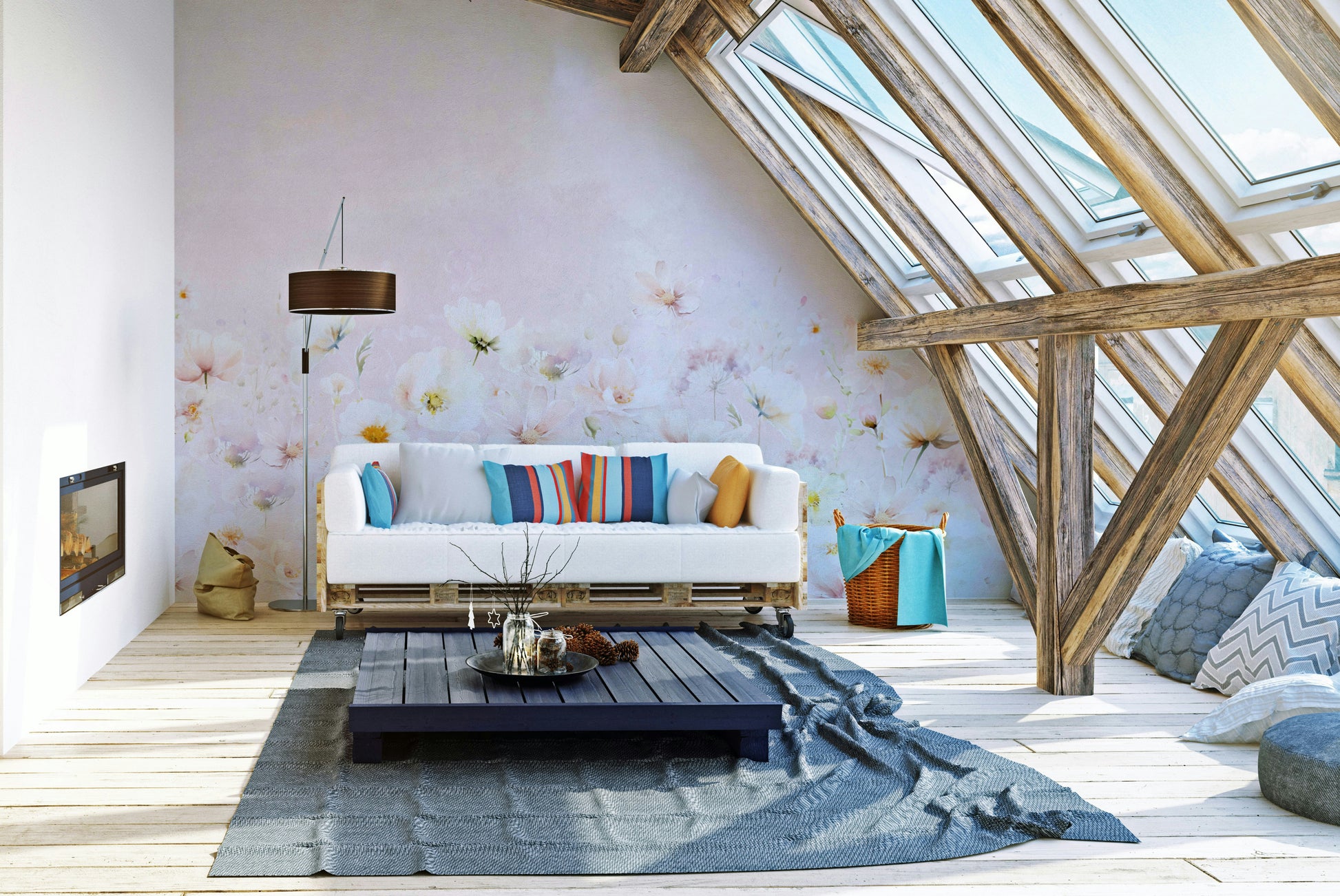 Blush Blossom Meadow wall mural


