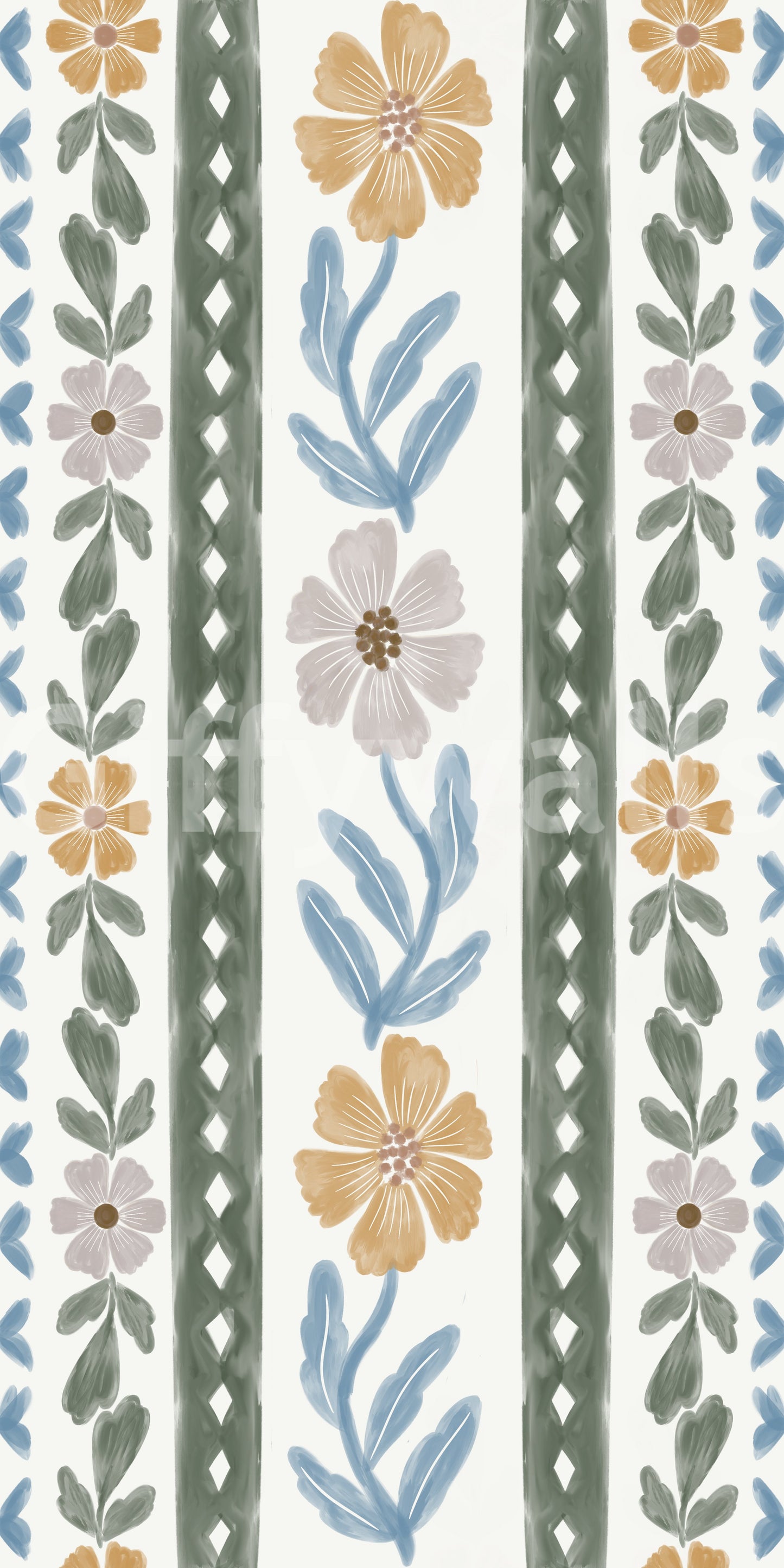 Blush and Blue Botanical Wallpaper⁠