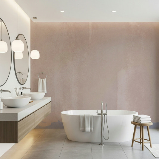A peaceful modern abstract mural on decorative wallpaper.