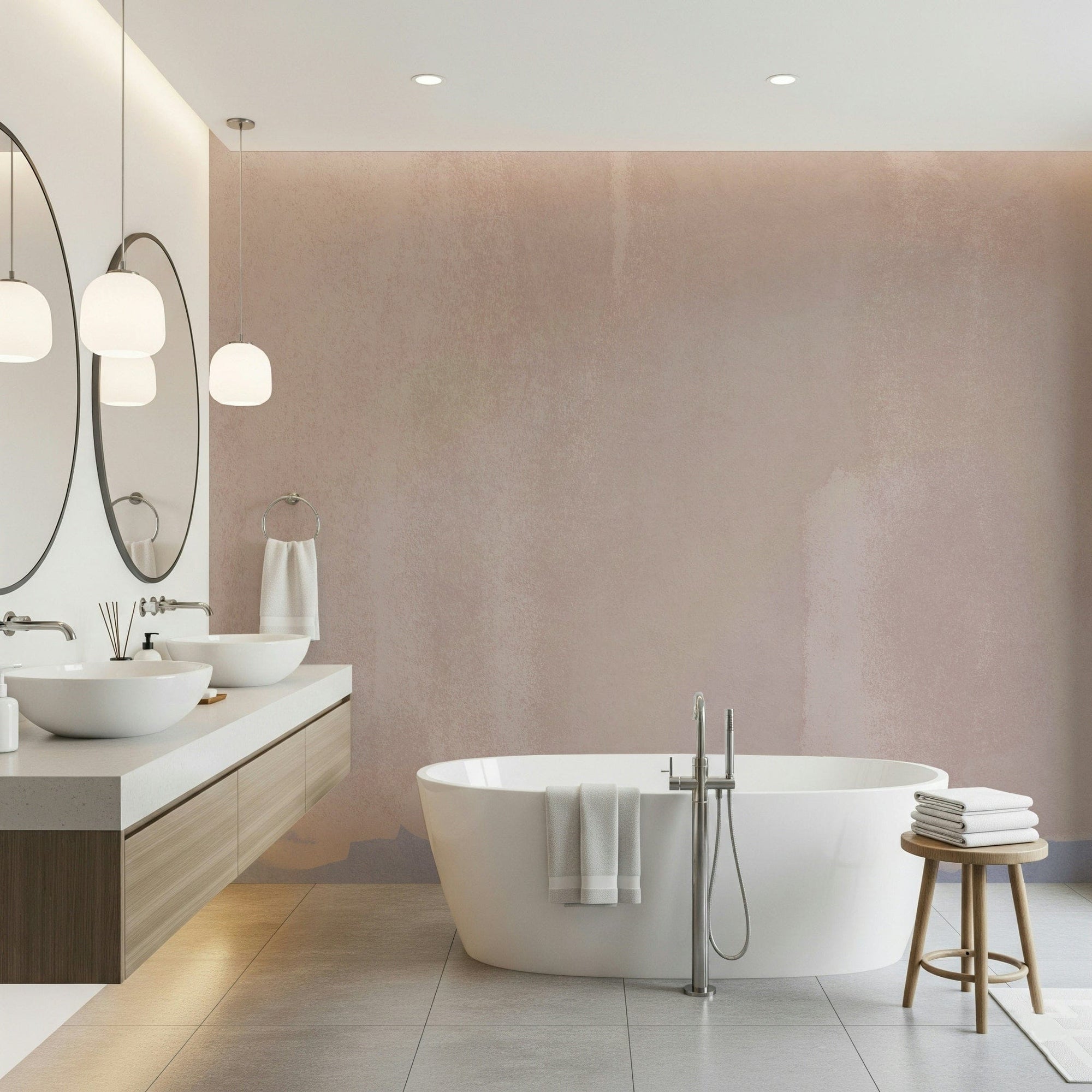 A peaceful modern abstract mural on decorative wallpaper.