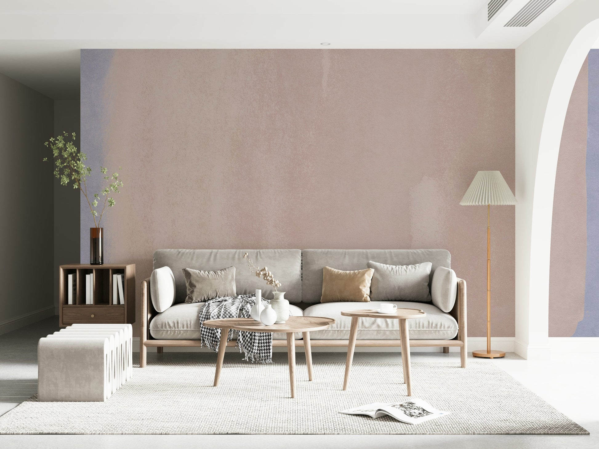 An artistic soft focus mural on minimalist wallpaper.
