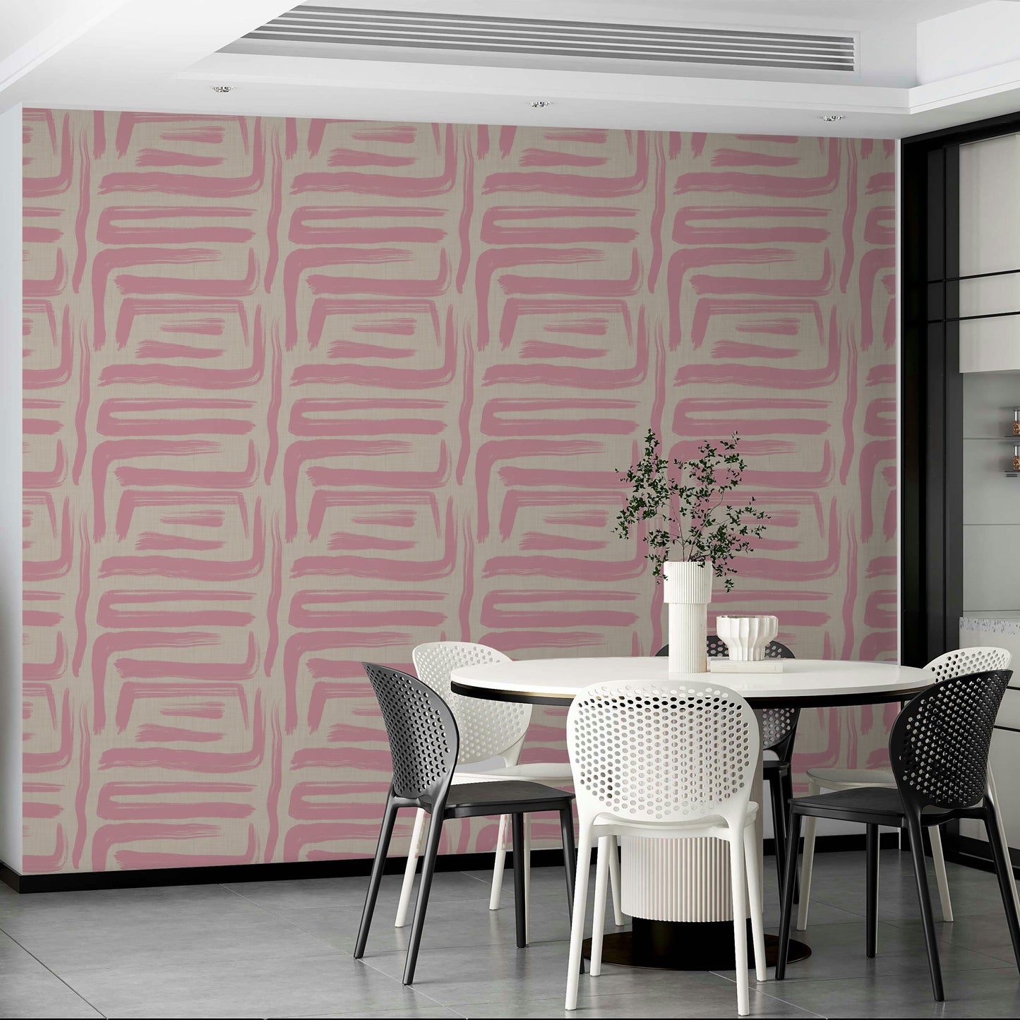 Close-up of mid-century blush abstract wallpaper

