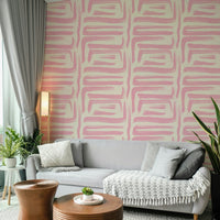 Blush brushstroke design wallpaper in living room

