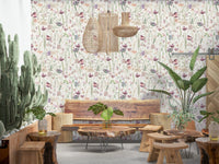 Pastel wall mural delicate butterflies and meadow flowers Blush Butterfly Meadow.