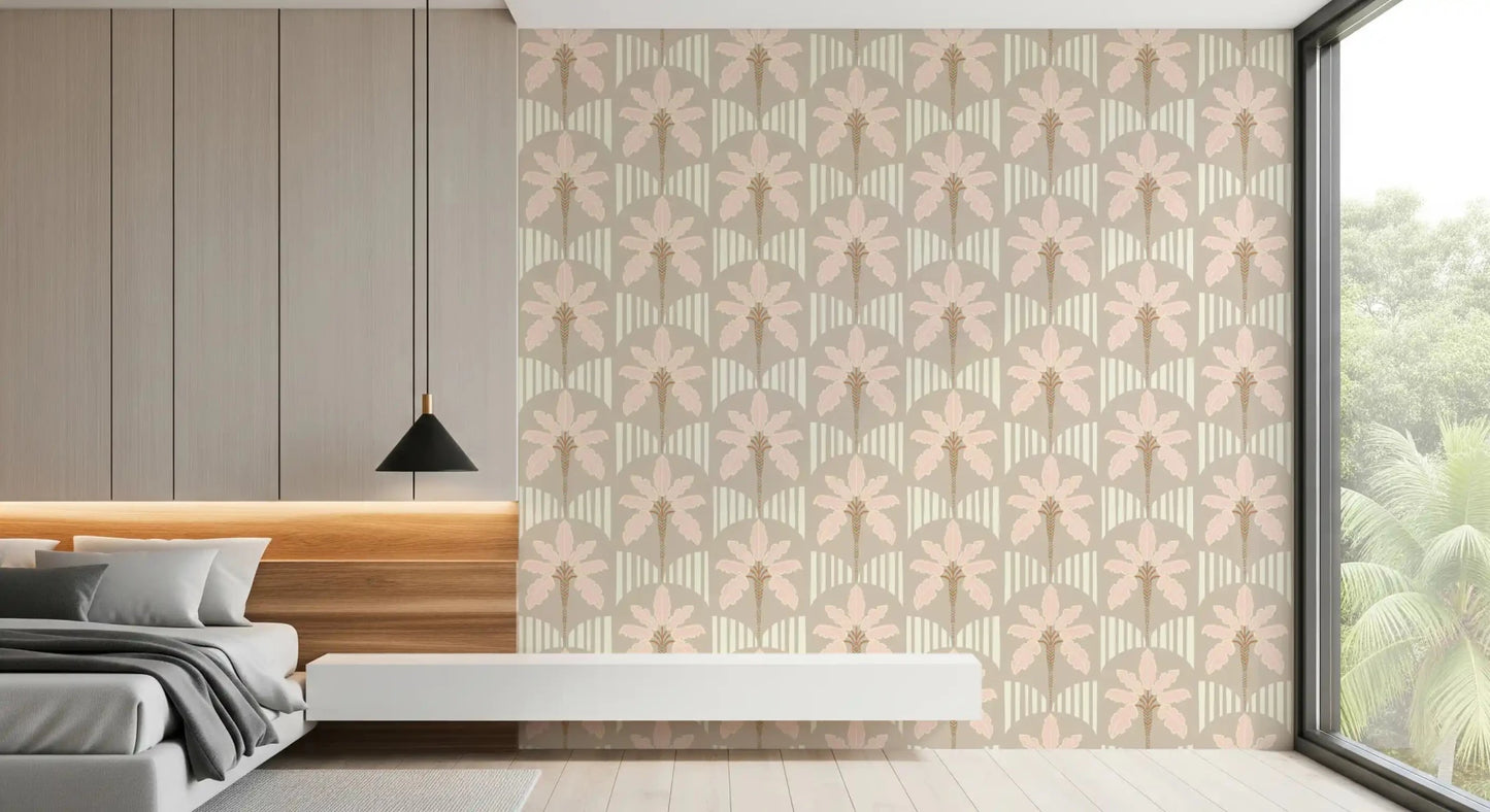 Blush Fronds & Stripes Wallpaper⁠