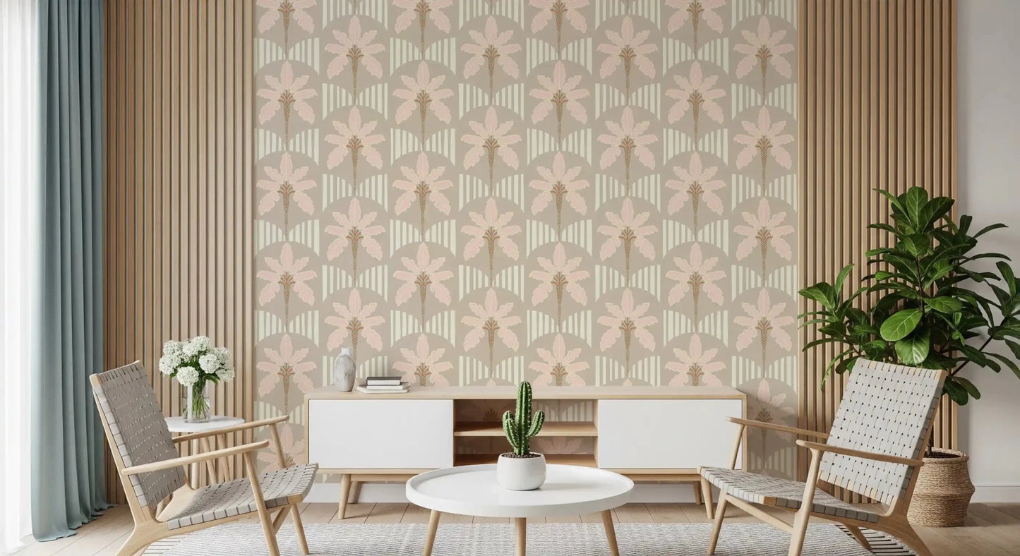Blush Fronds & Stripes Wallpaper⁠