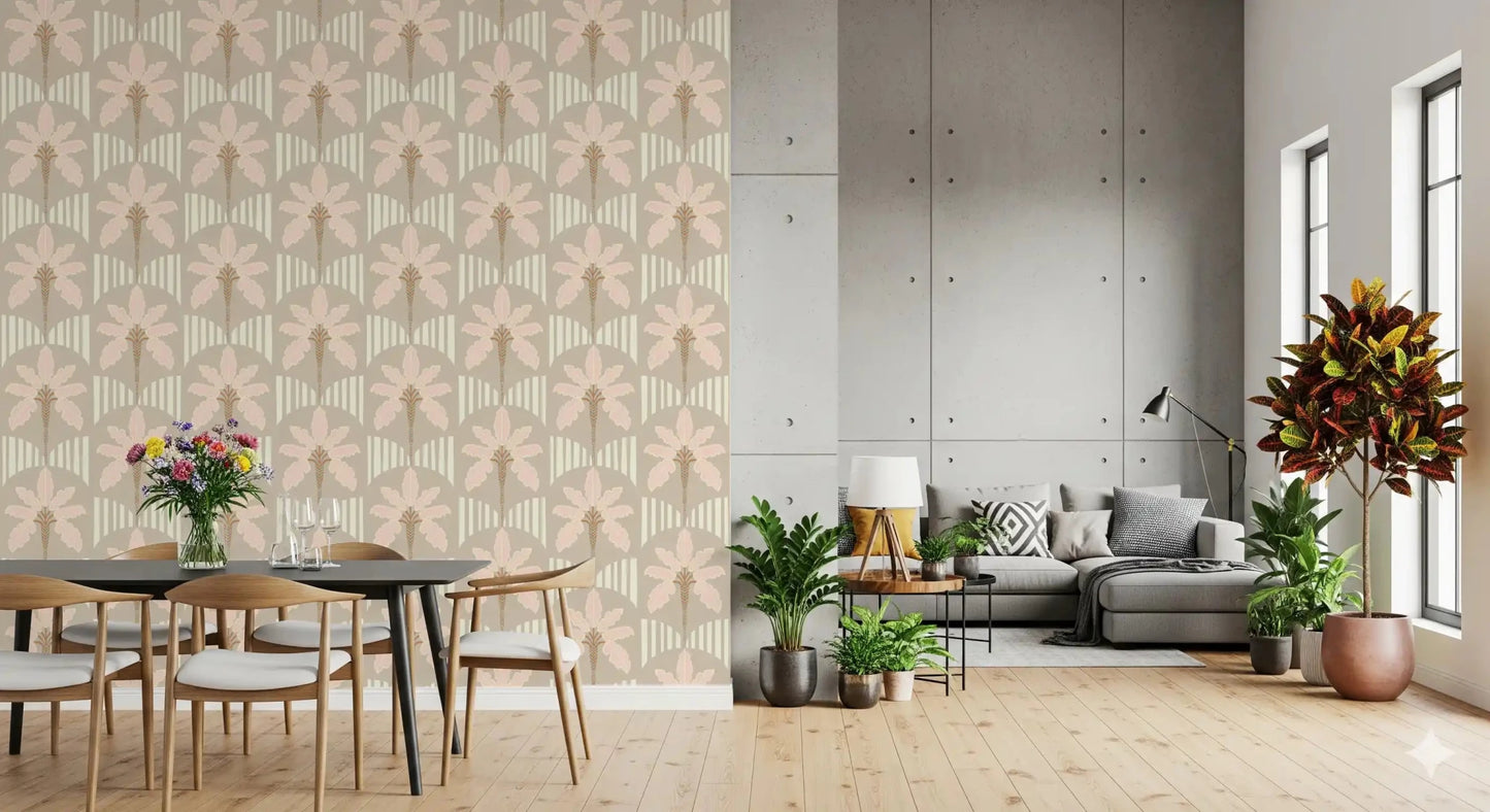 Blush Fronds & Stripes Wallpaper⁠