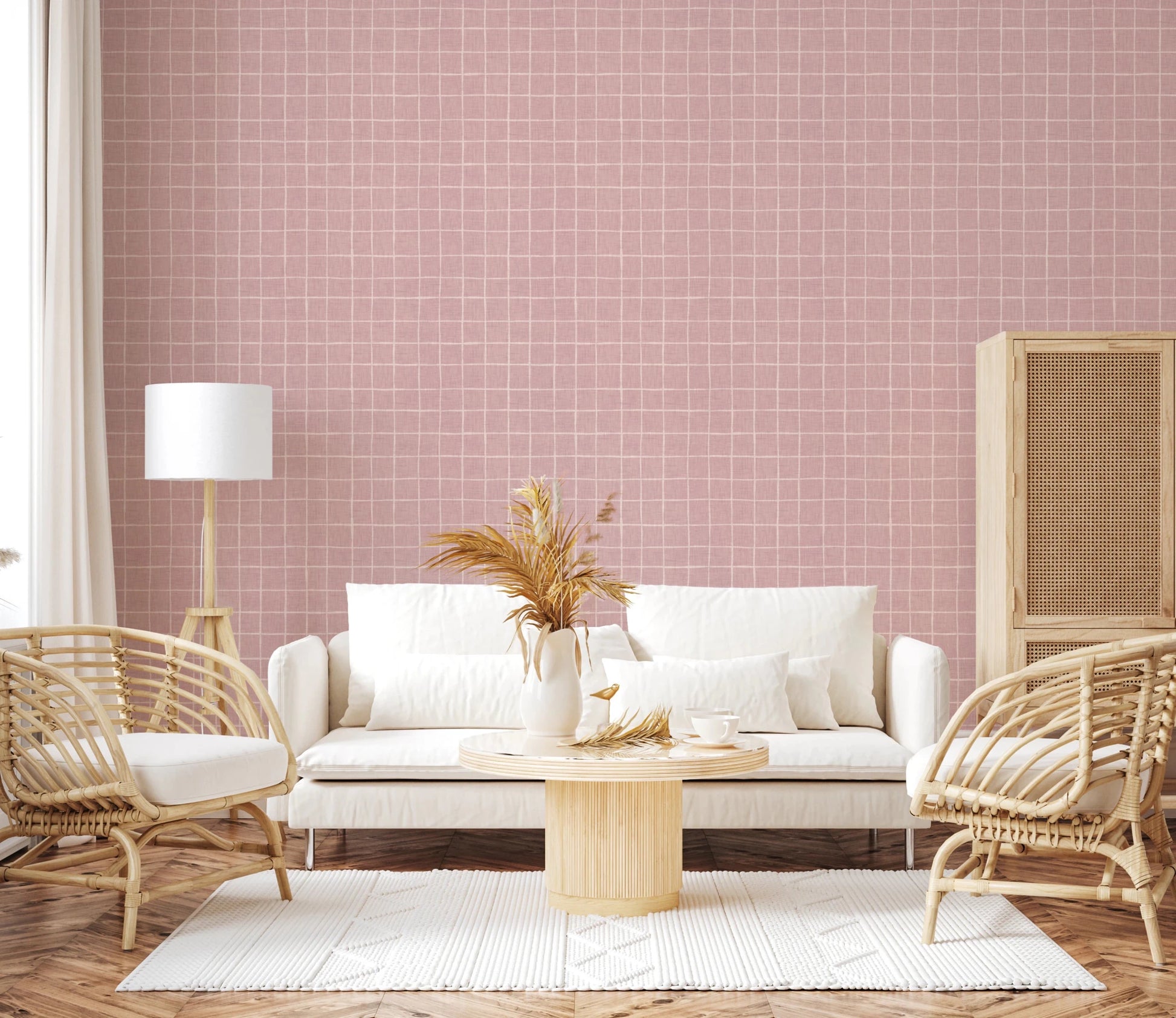 Blush Linen Grid Wallpaper⁠