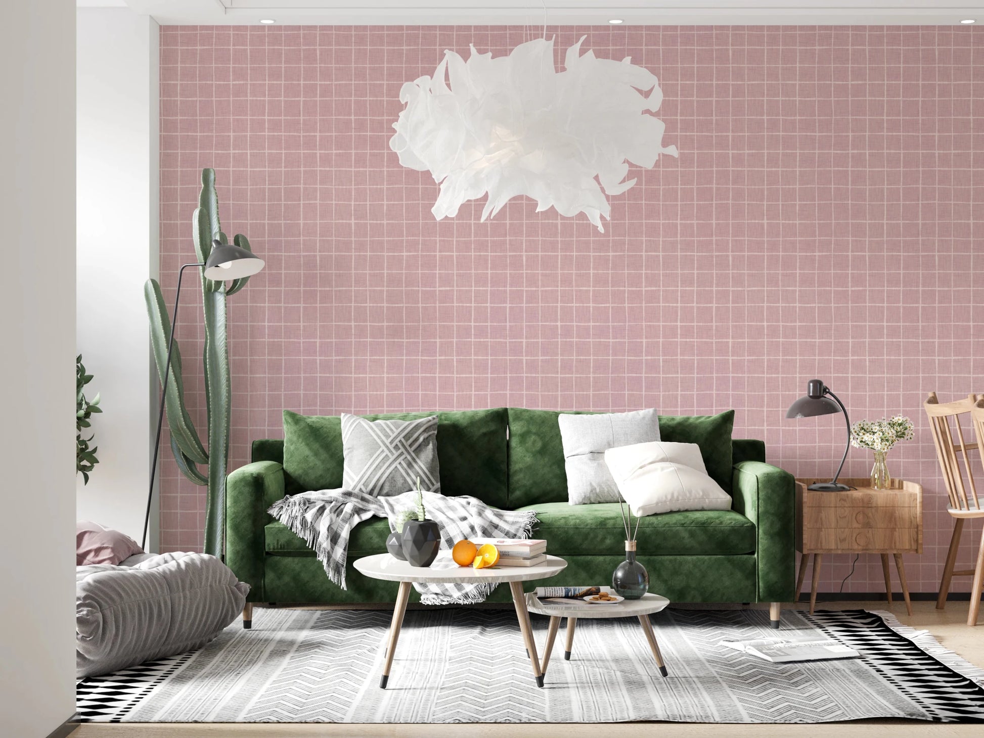 Blush Linen Grid Wallpaper⁠