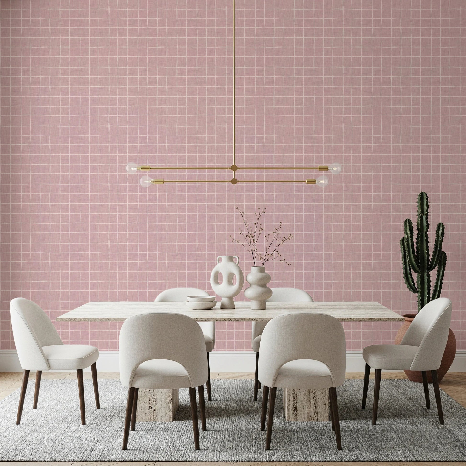 Blush Linen Grid Wallpaper⁠