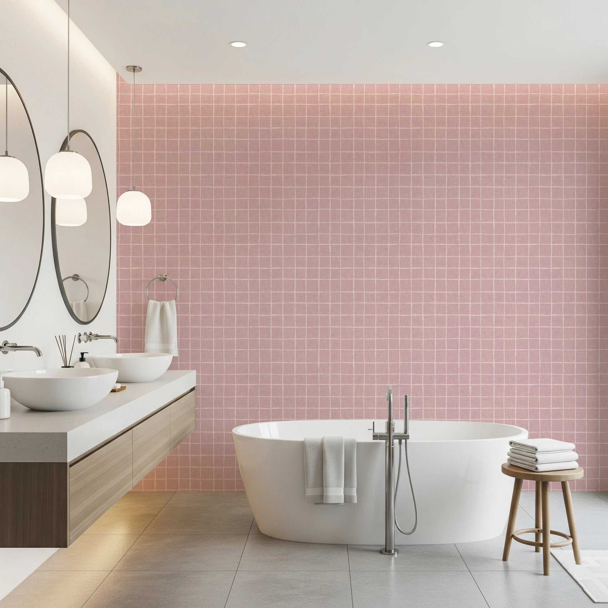 Blush Linen Grid Wallpaper⁠