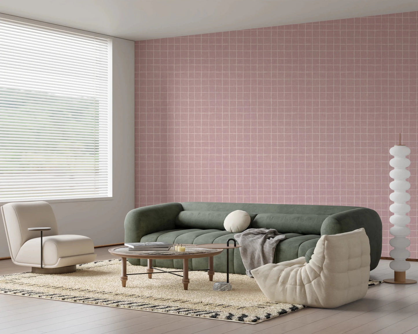 Blush Linen Grid Wallpaper⁠