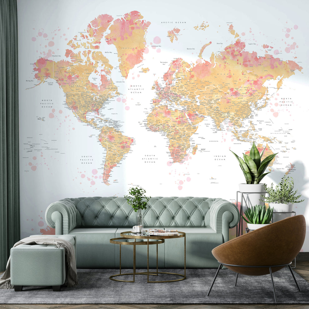 Blush Map Wallpaper – Soft & Elegant Global Design | AU