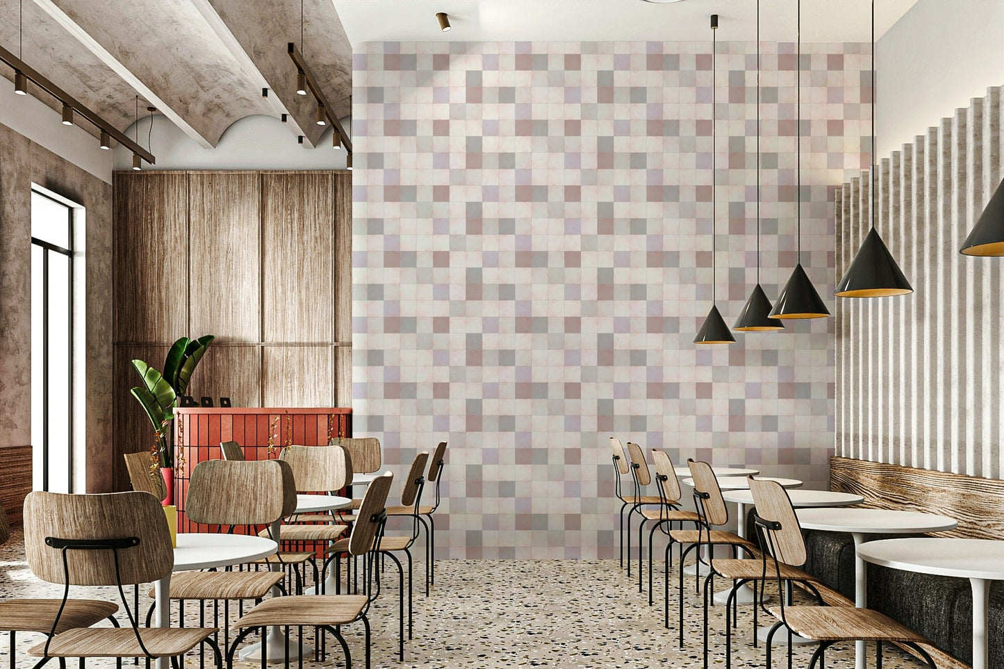 Soft Mosaic Tiles – Blush Beige-GreyBlue Wallpaper⁠