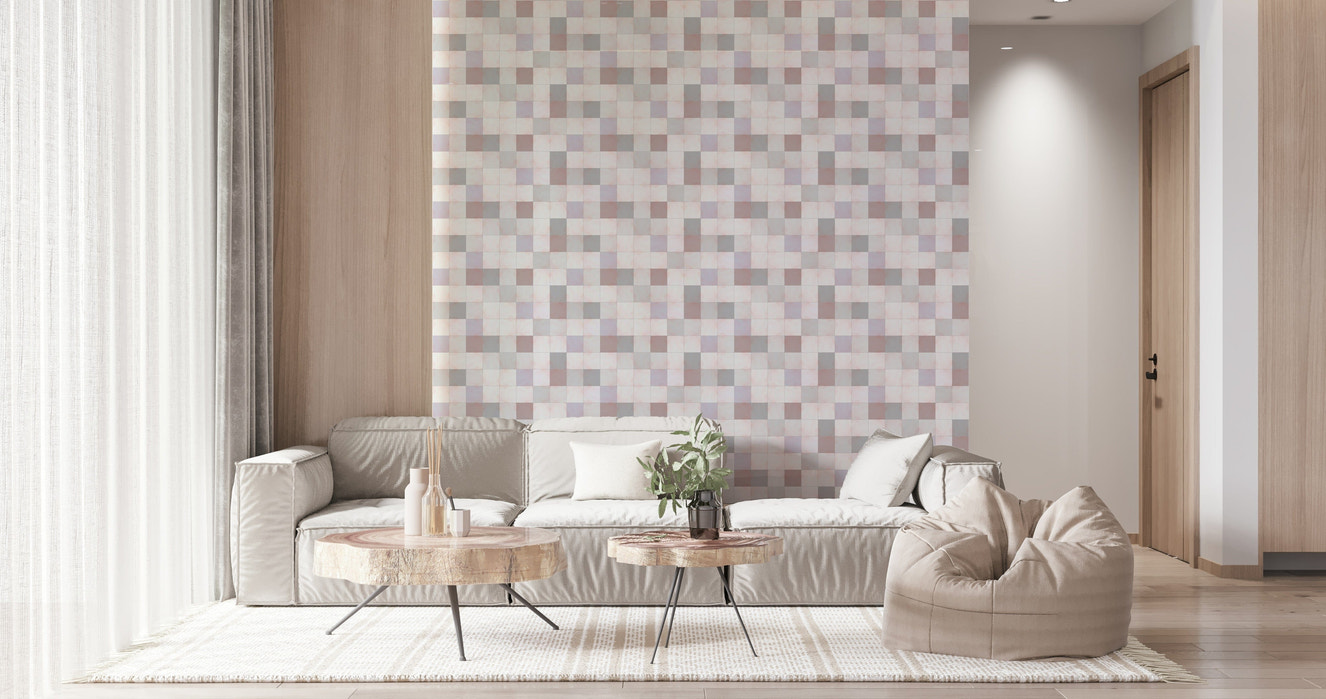 Soft Mosaic Tiles – Blush Beige-GreyBlue Wallpaper⁠