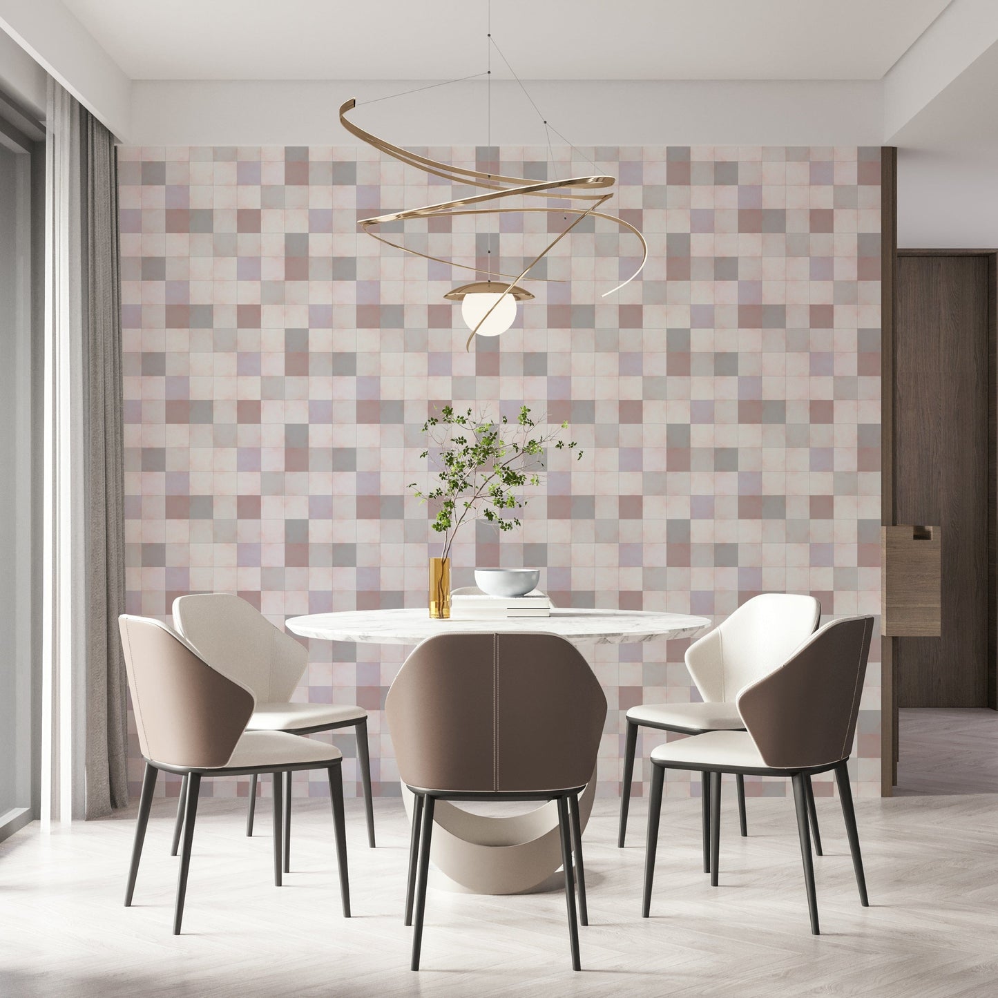Soft Mosaic Tiles – Blush Beige-GreyBlue Wallpaper⁠