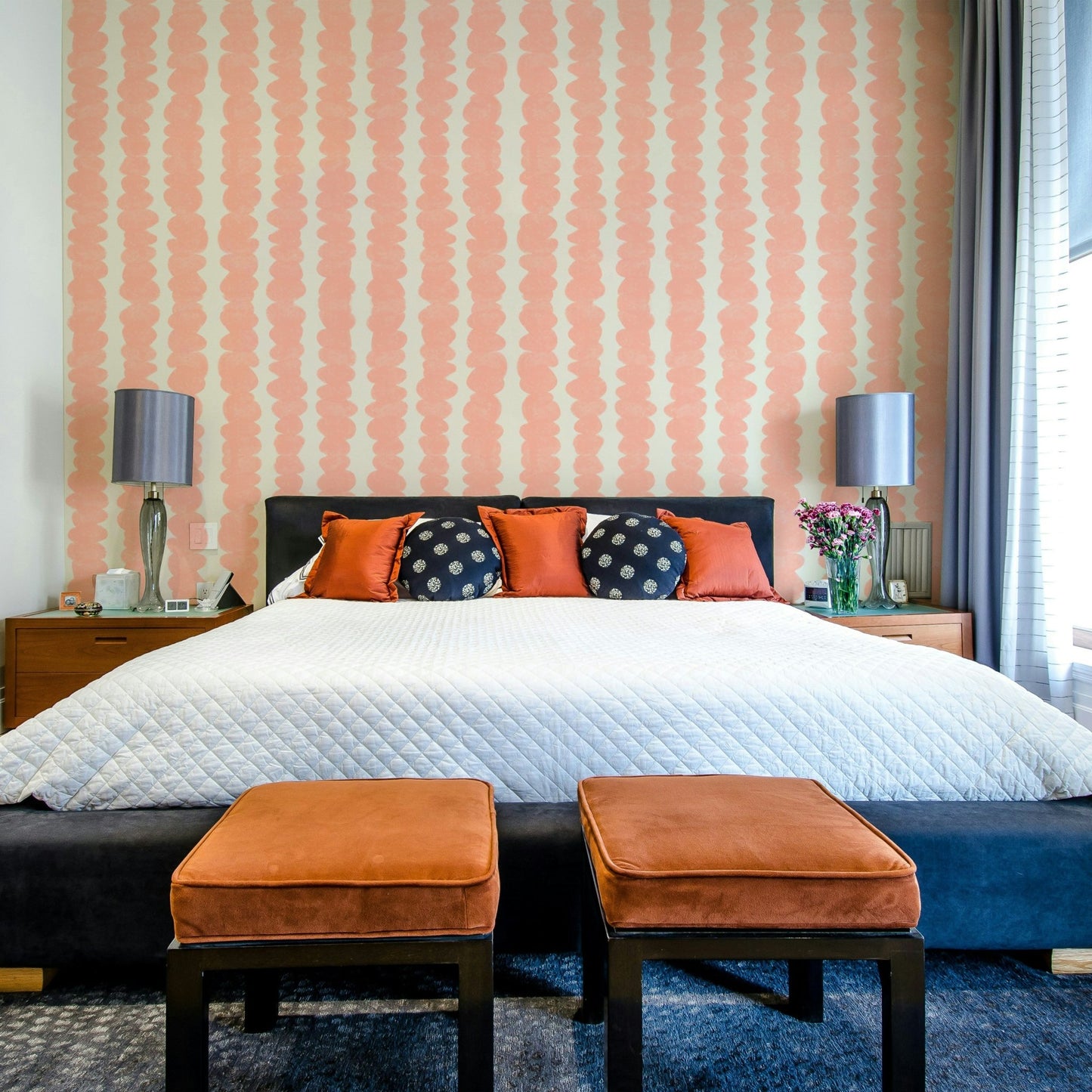 Elegant textured wallpaper with blush pebble rows

