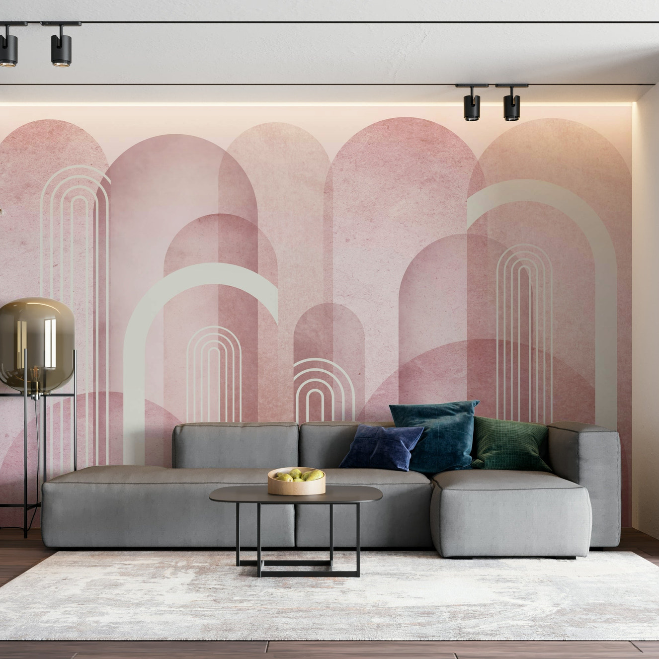 Peel-and-stick Blush Pink Archways mural for easy decor

