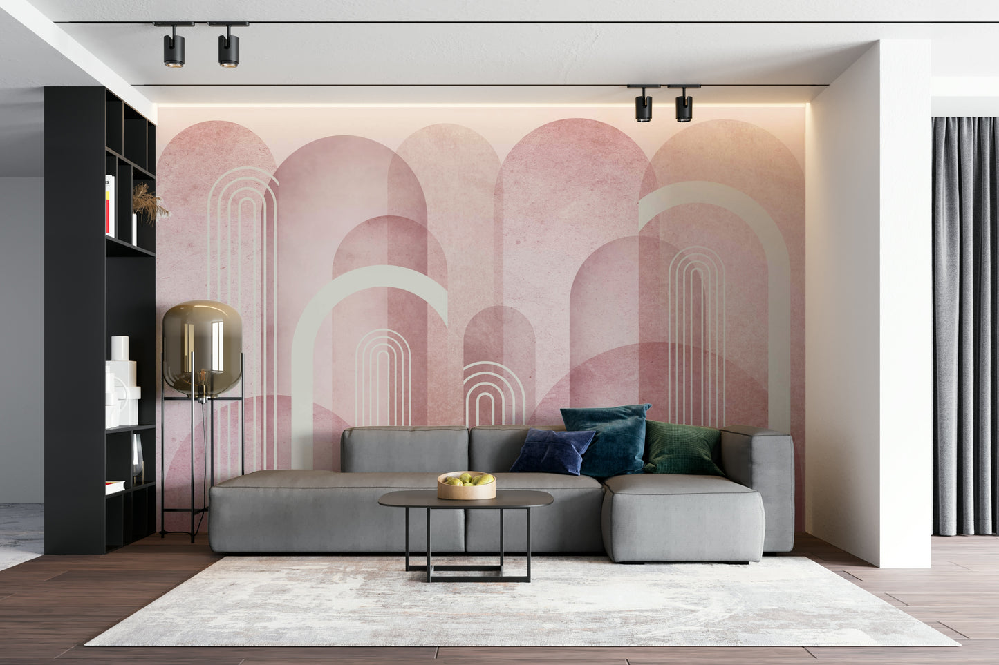 Peel-and-stick Blush Pink Archways mural for easy decor

