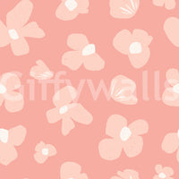 Blush pink Bloom wallpaper close-up of soft cream and white flowers on a rosy blush pink background