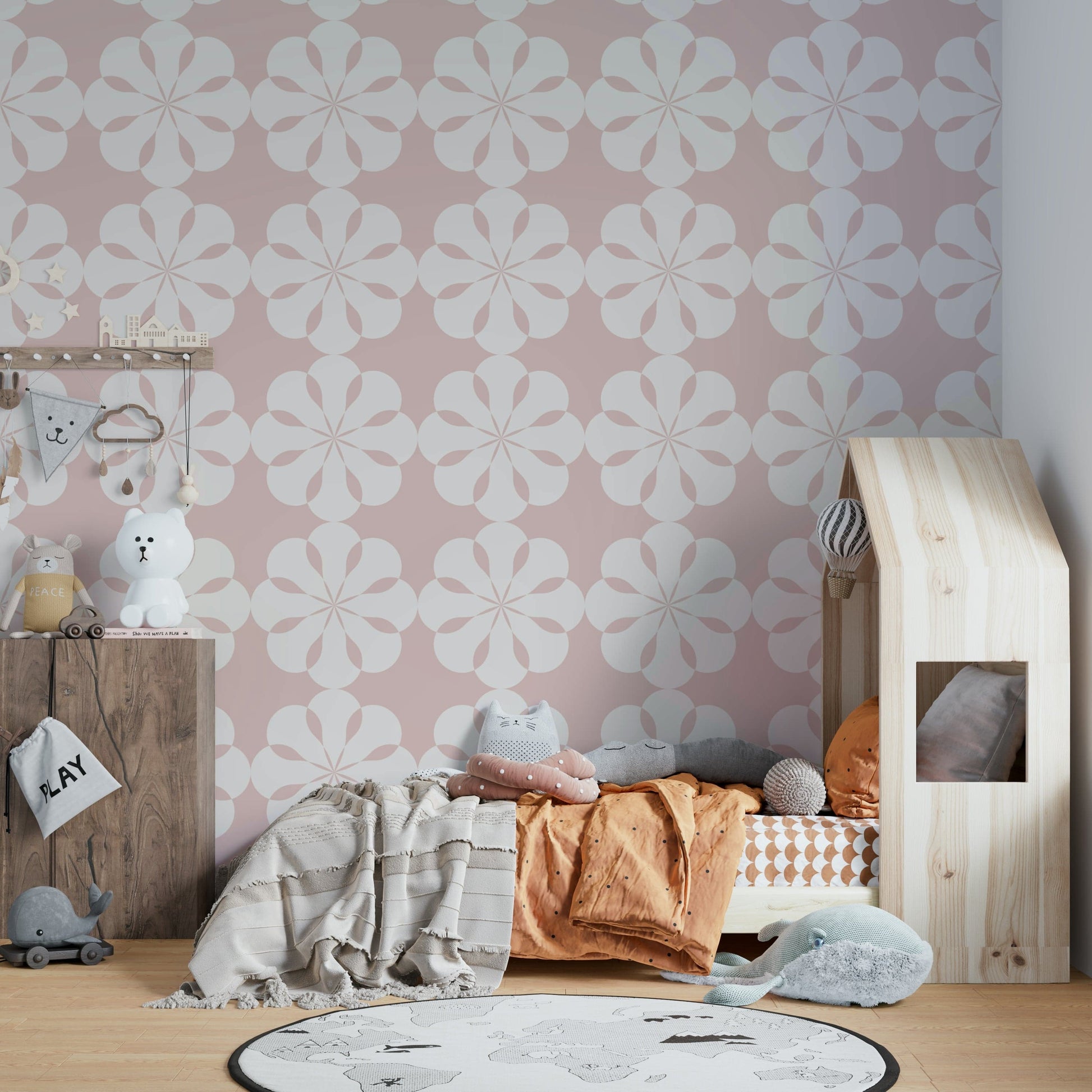 Modern peach blossom wallpaper decor for a happy home.
