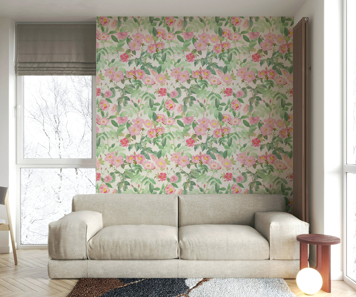 Romantic blush rose mural for living room

