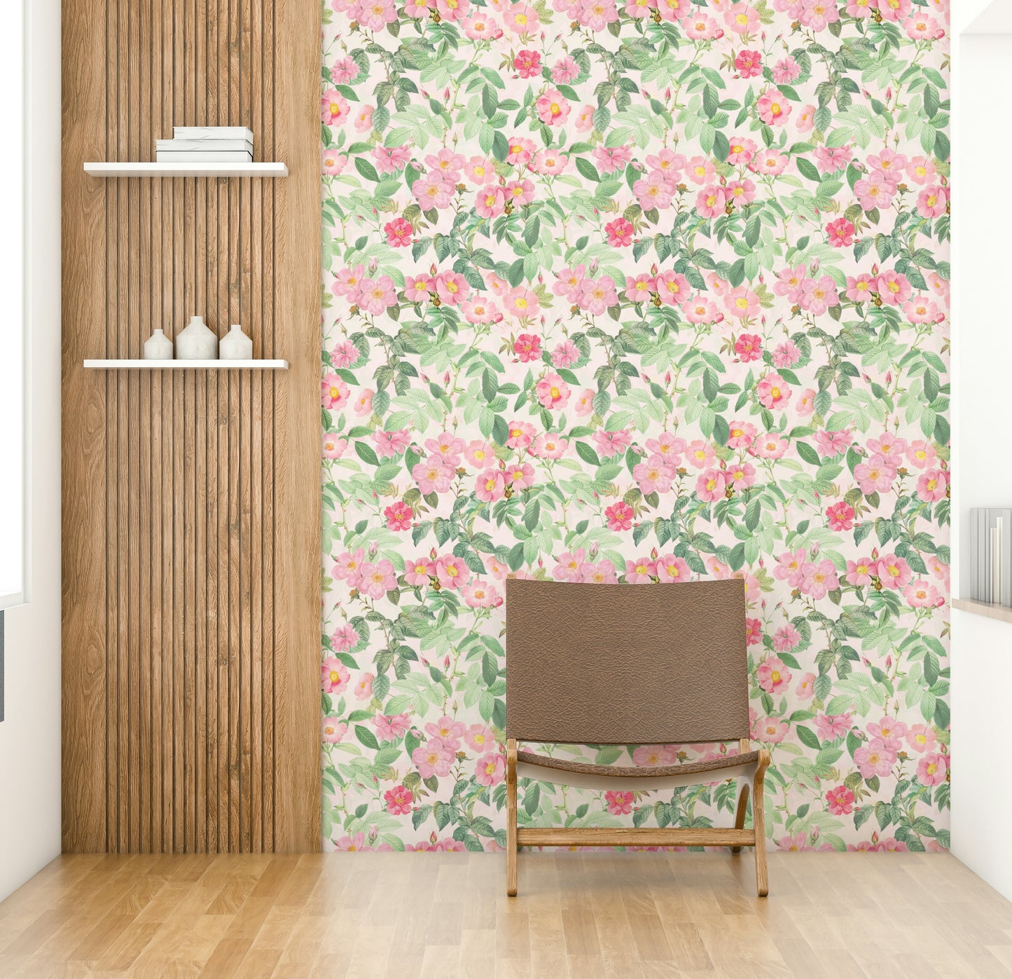 Peel and stick blush rose floral wallpaper

