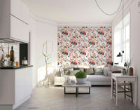 Floral stripe wallpaper for a vintage-inspired interior.

