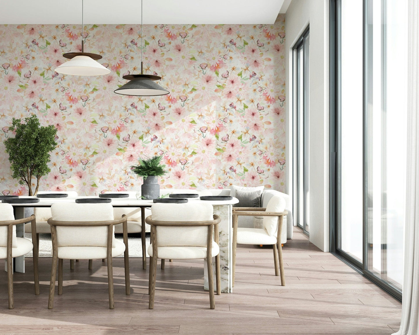 Blush Watercolor Blooms, sophisticated pastel pink daisy wall art.