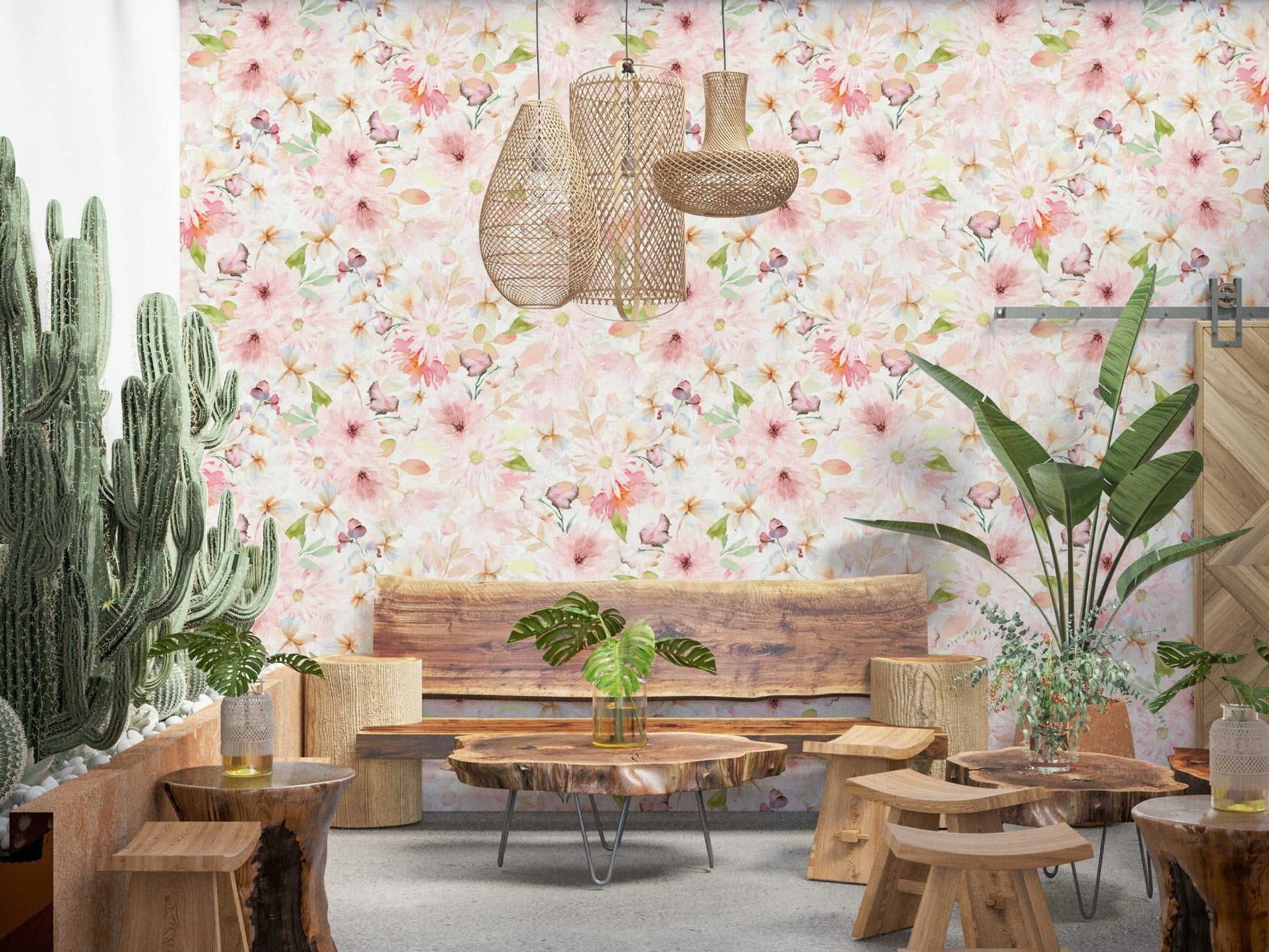 Muted pastel pink flower wallpaper, beautiful decorative product.