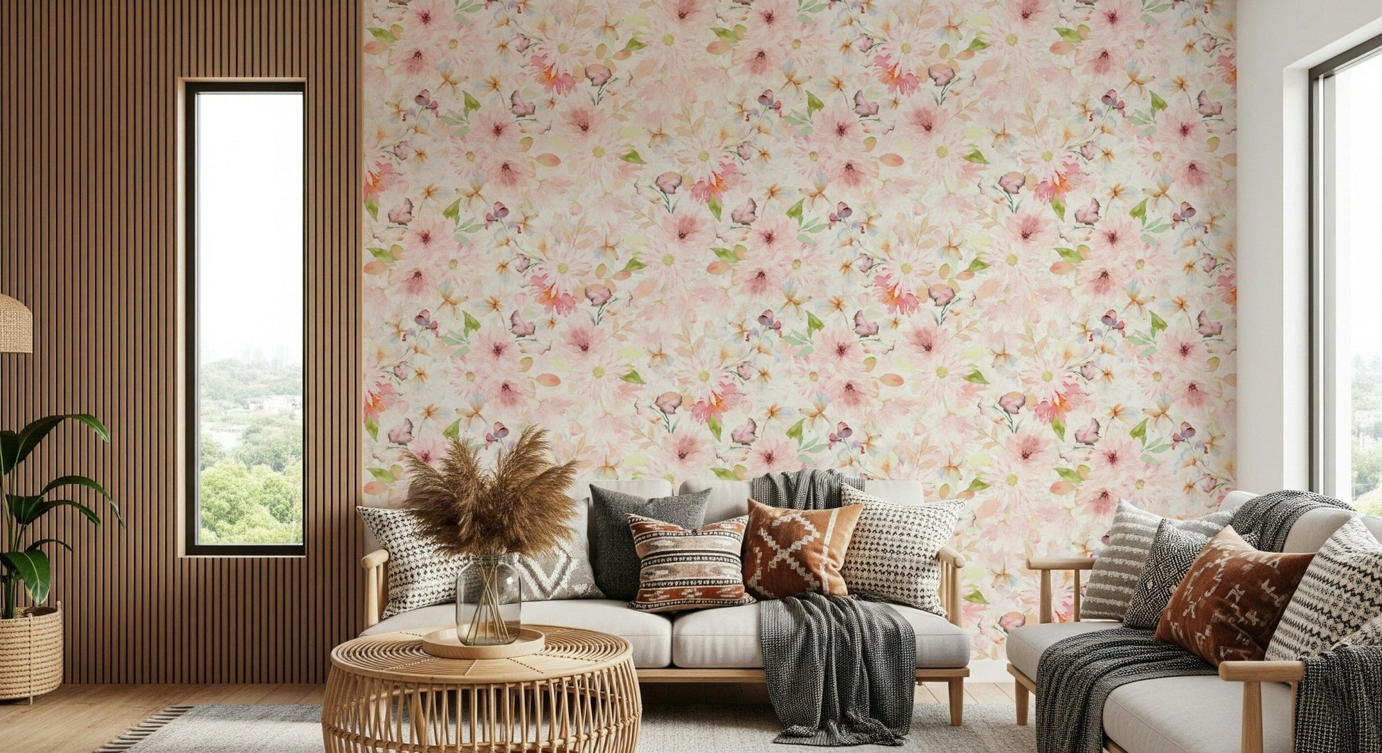 Abstract flower textile texture, Blush Watercolor Blooms wall print.