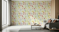 Blush wildflower pattern wallpaper for powder room, light floral detail