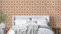 Bohemian Organic Tile Orange Wallpaper with geometric floral design.

