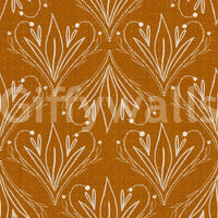 Boho Art Nouveau Folk Floral Mustard Gold wallpaper close-up showing cream hand-drawn folk floral motifs