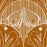 Boho Art Nouveau Scallop Butterfly Floral in Burnt Orange wallpaper close-up showing the cream moth and tulip motif