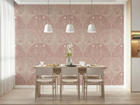 Boho Art Nouveau Scallop Butterfly Floral in Cream and Dust Pink Wallpaper⁠