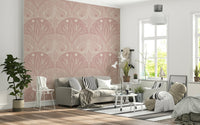 Boho Art Nouveau Scallop Butterfly Floral in Cream and Dust Pink Wallpaper⁠