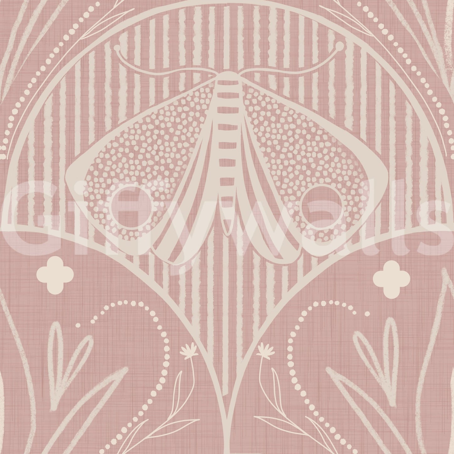 Boho Art Nouveau Scallop Butterfly Floral in Cream and Dust Pink Wallpaper⁠