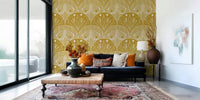 Boho Art Nouveau Scallop Butterfly Floral in Mustard Gold Wallpaper⁠