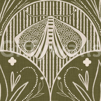 Boho Art Nouveau Scallop Butterfly Floral in Olive Drab Wallpaper⁠