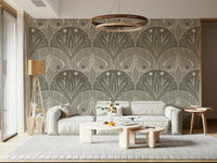 Boho Art Nouveau Scallop Butterfly Floral in Warm Taupe Grey Wallpaper⁠