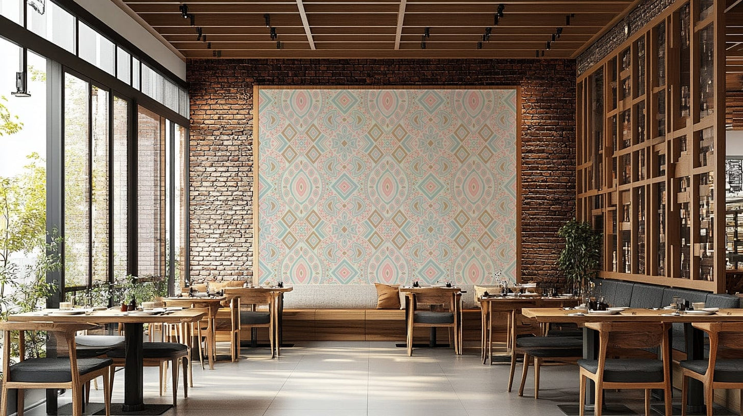 This wallpaper is suitable for a living room, a bedroom, or an artist's studio.
