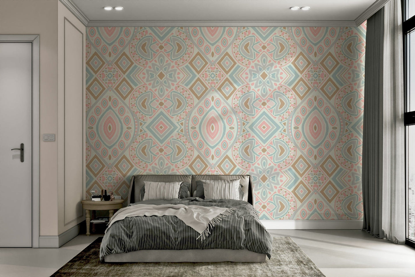 The mural is created for an entire wall, providing a unique backdrop.
