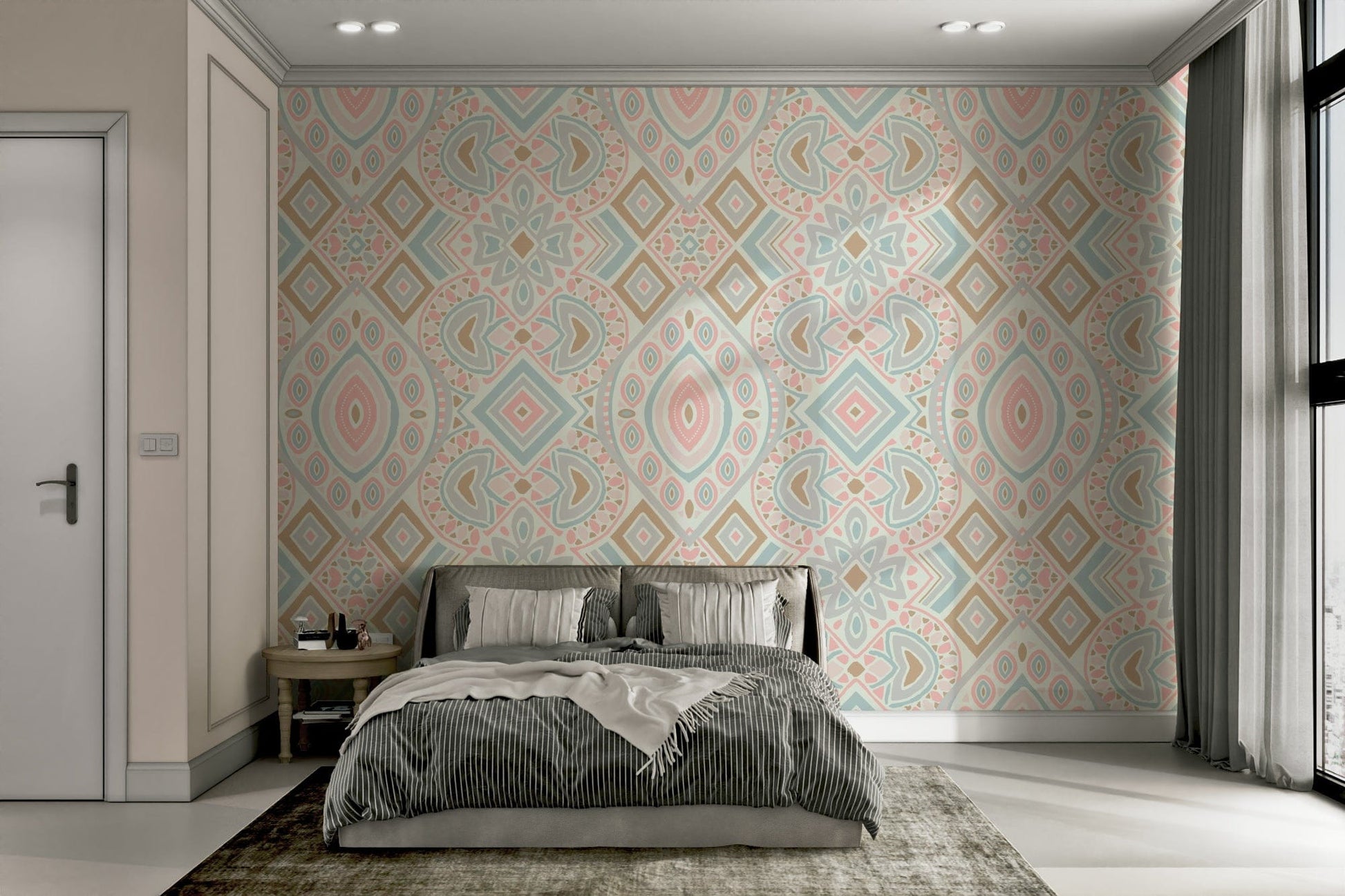 The mural is created for an entire wall, providing a unique backdrop.
